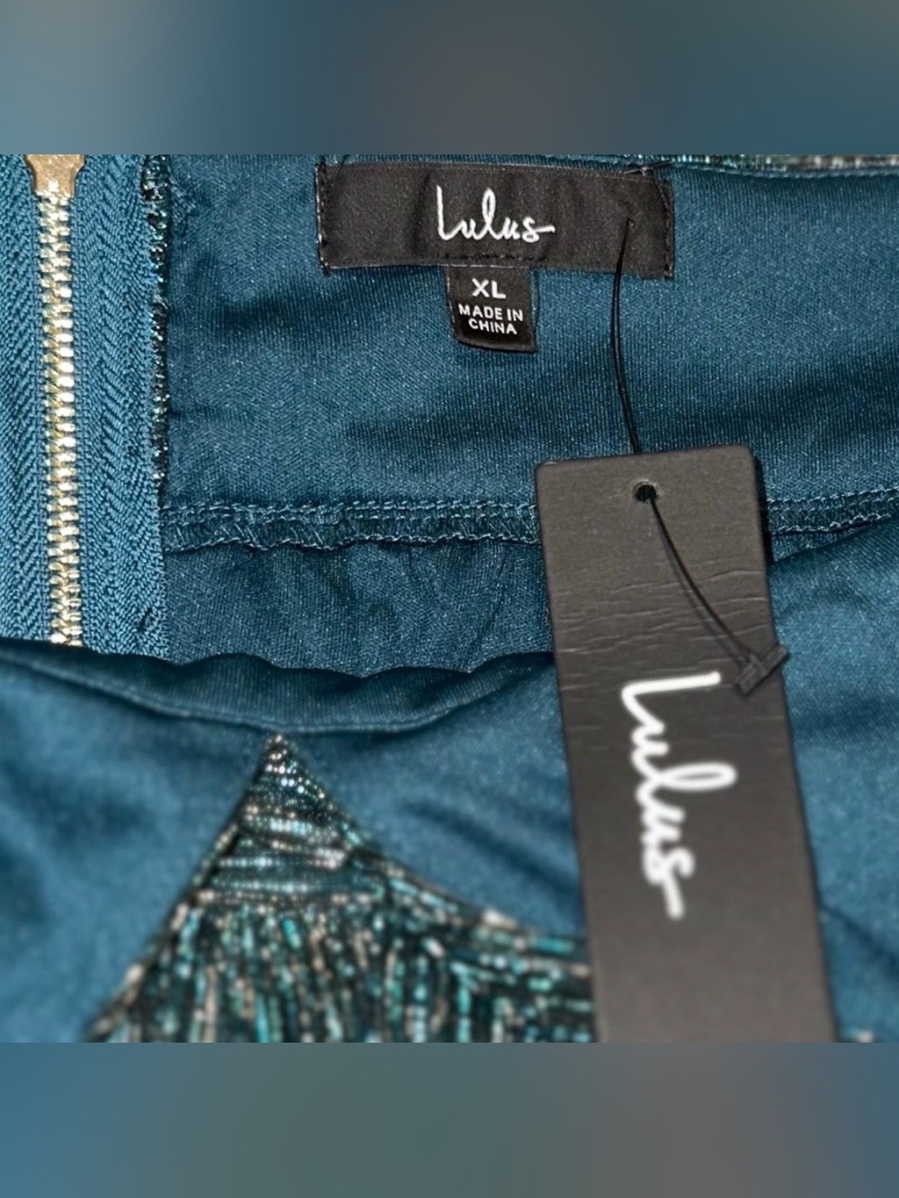 Lulus Ailey Gold/Teal Metallic Cocktail Party Dress Large NWT - Picture 7 of 8